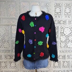 Design Options By Philip & Jane Gordon Black Colorful Cardigan Sz‎ M Artsy Indie